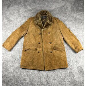 Vintage Lakeland Shearling Leather Coat Mens 42 Brown Fur Lined Jacket